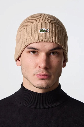 Шапка бежевого цвета Lacoste logo-embroidered   