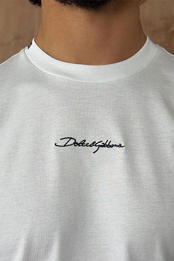Футболка белого цвета Dolce & Gabbana logo-embroidered   