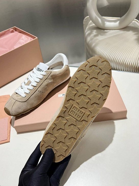 Женские замшевые кроссовки MIU MIU Premium - Beige