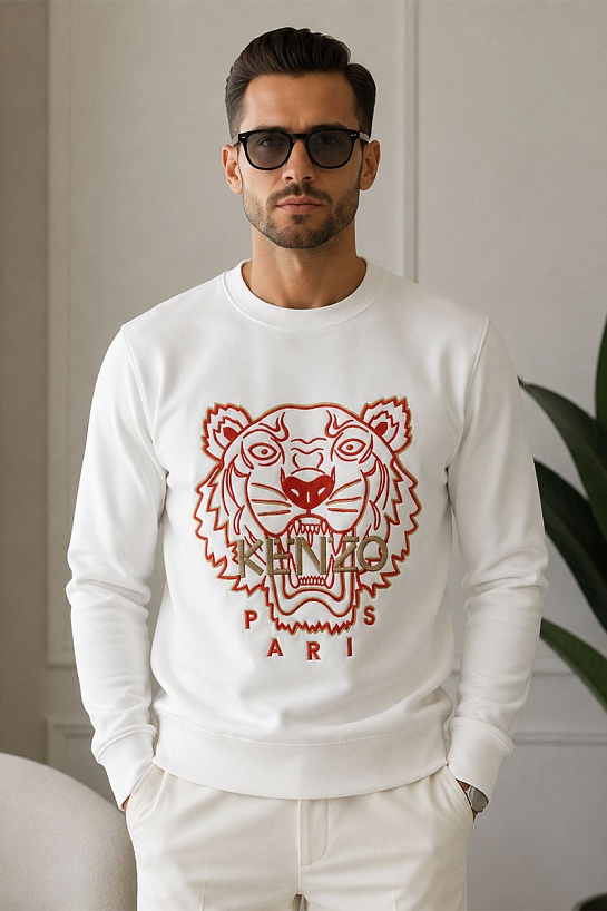 Белый мужской свитшот Kenzo Tiger Head embroidered