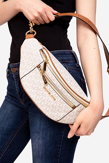 Кожаная поясная сумка Michael Kors Mott 33x16 см - White   