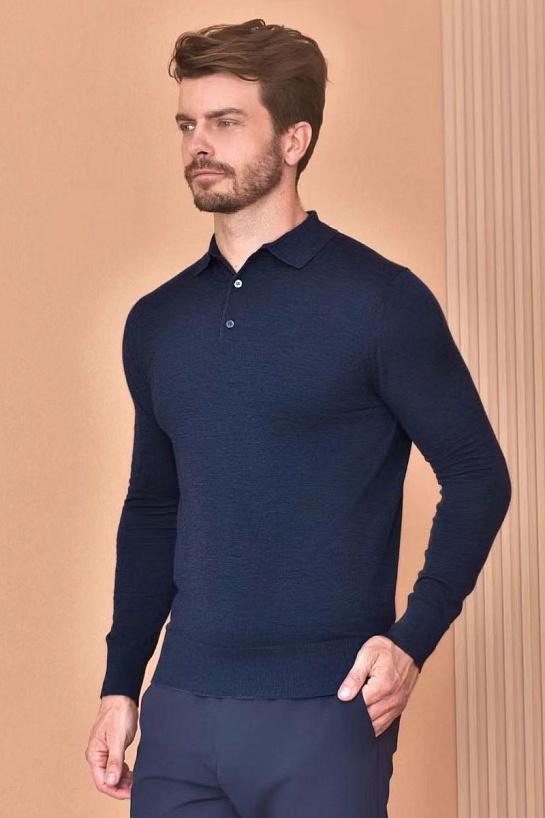 Поло с длинным рукавом Loro Piana Premium - Flower Hide Blue