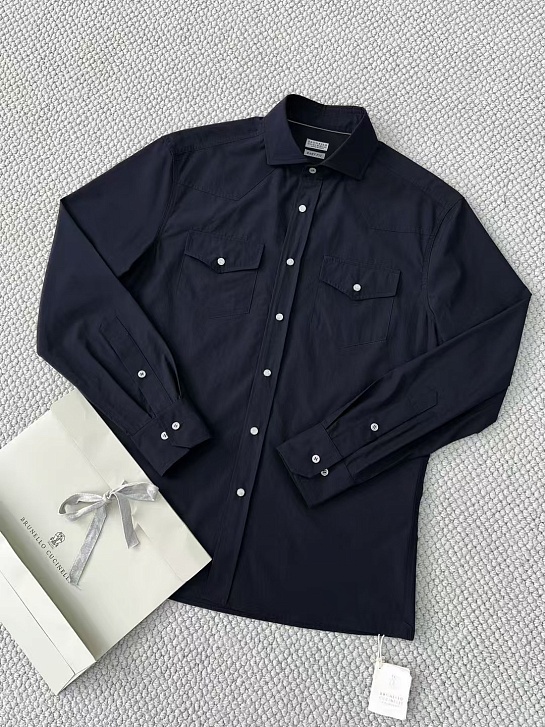 Мужская тёмно-синяя рубашка Brunello Cucinelli Premium