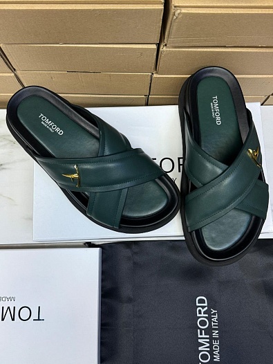 Кожаные шлёпанцы Tom Ford Preston - Green   