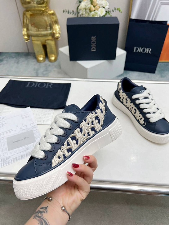 Женские комбинированные кроссовки Dior синего цвета