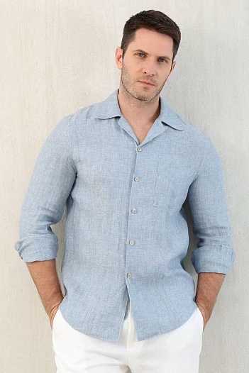 Льняная рубашка Brunello Cucinelli Premium - Blue   