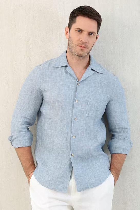 Льняная рубашка Brunello Cucinelli Premium - Blue