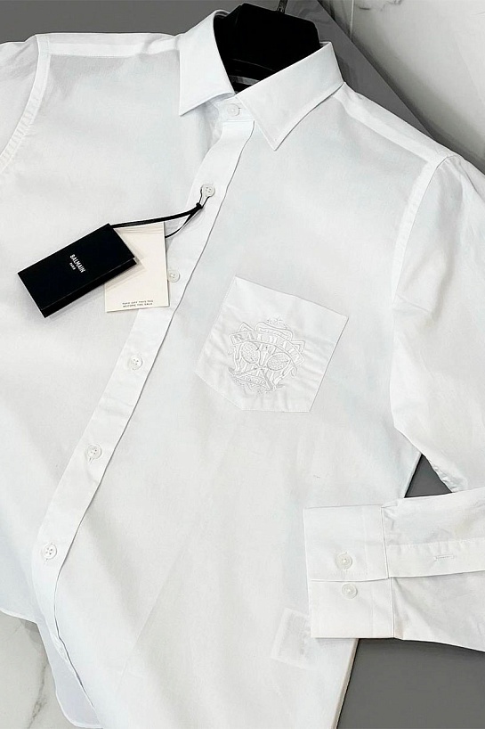 Мужская рубашка Balmain embroidered logo - White