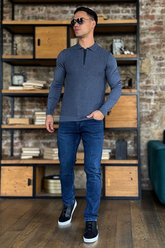 Поло с длинным рукавом Zilli zip-up - Indigo