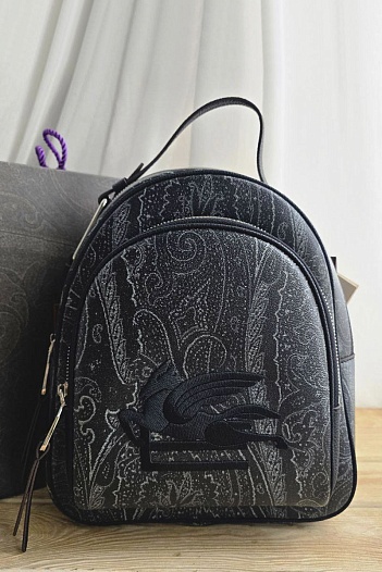 Кожаный рюкзак Etro с узором плейсли 30x24 см   