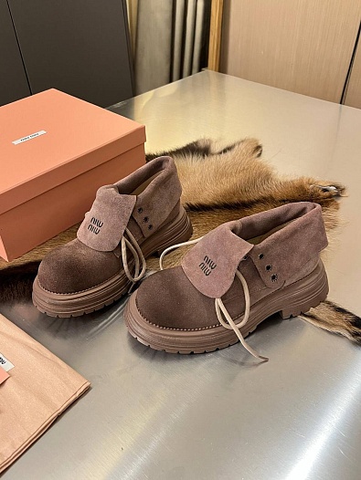 Женские замшевые ботинки MIU MIU Premium - Brown   