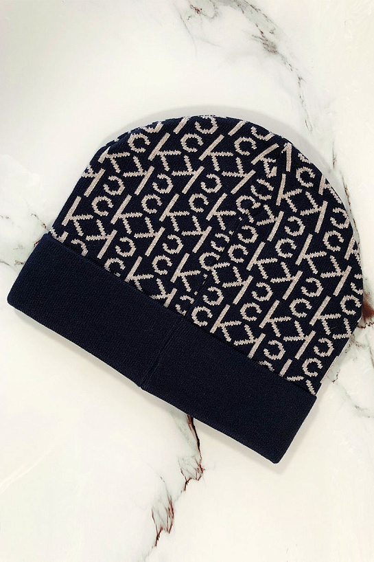 Мужская тёмно-синяя шапка Calvin Klein logo-plaque