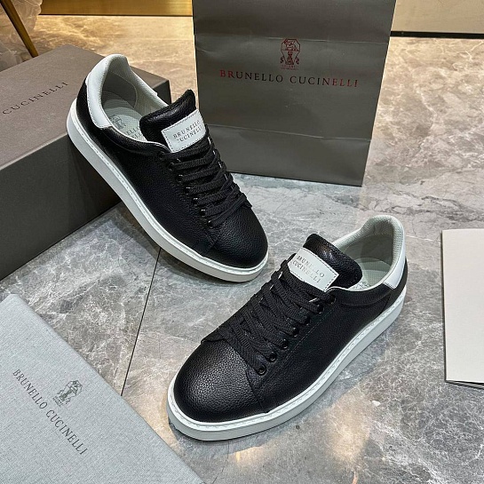 Мужские кроссовки Brunello Cucinelli grain leather - Black