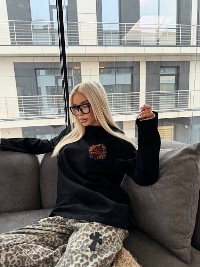 Женский трикотажный лонгслив Chrome Hearts Premium - Black   