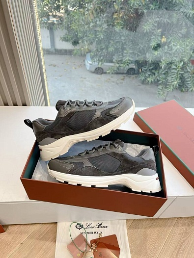 Женские кожаные кроссовки Loro Piana Premium - Grey   