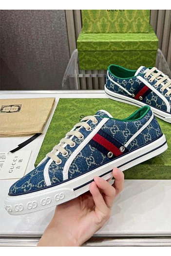 Мужские синие кросовки Gucci GG Monogram   