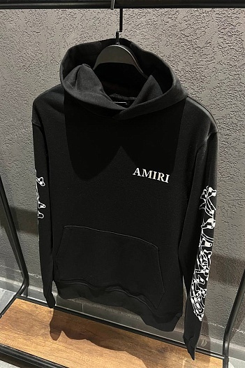 Чёрное оверсайз худи Amiri checkered-bones   