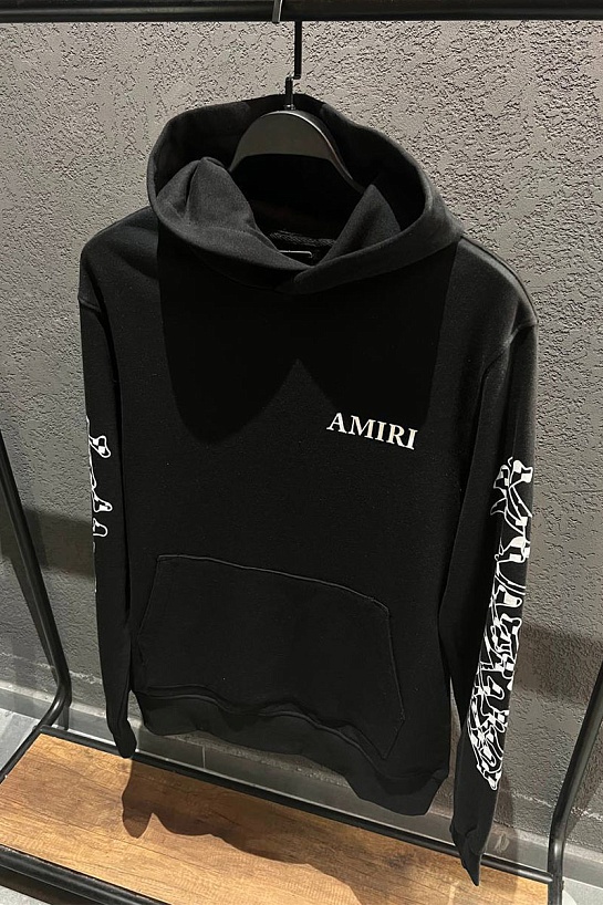 Чёрное оверсайз худи Amiri checkered-bones