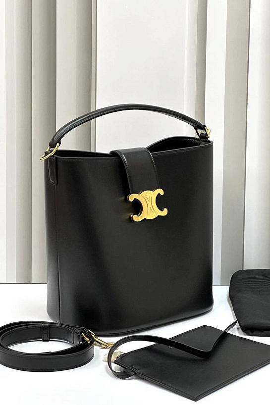 Женская кожаная сумка Celine Triomphe Louise Premium 23.5x24x16 см - Black