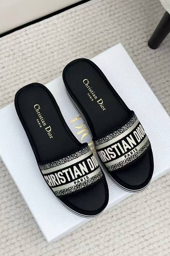Женские шлёпанцы на платформе Dior Premium - Black