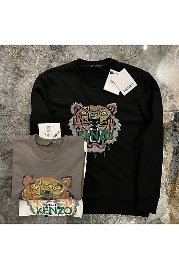Чёрный свитшот Kenzo Tiger logo-embroidered drawstring   