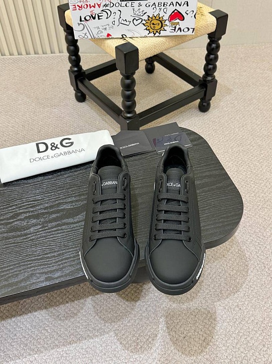 Чёрные кожаные кроссовки Dolce & Gabbana Portofino