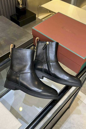 Женские кожаные сапоги Loro Piana premium - Black   