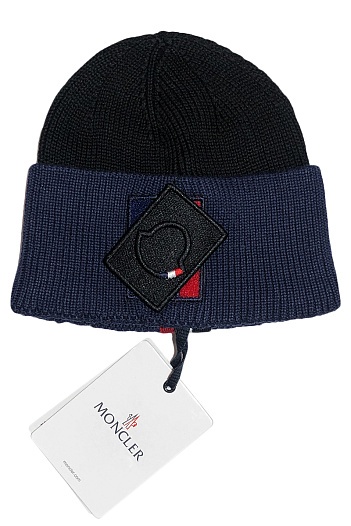 Мужская брендовая шапка Moncler- Black / Navy   