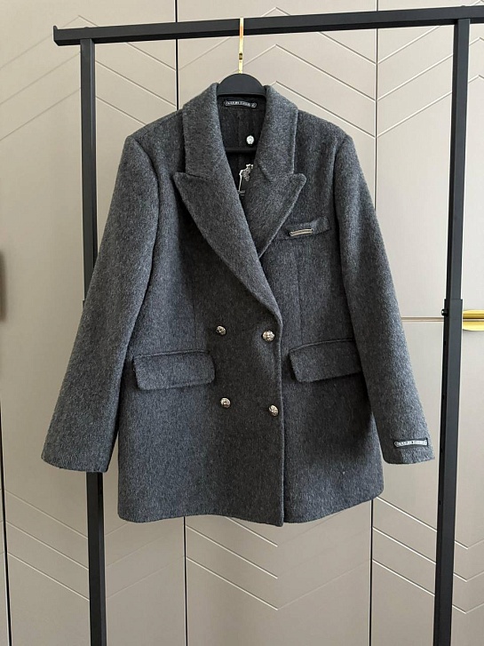 Женское шерстяное пальто пиджак Chrome Hearts Premium - Grey