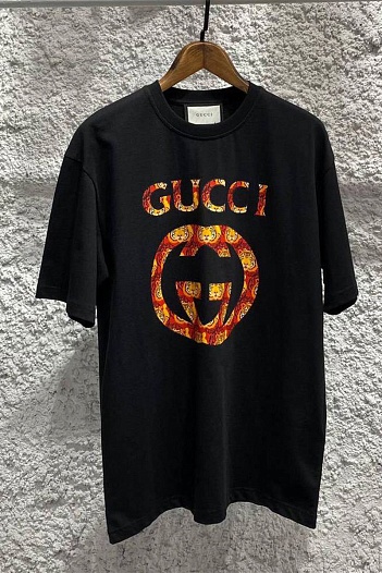 Брендовая оверсайз футболка Gucci чёрного цвета   