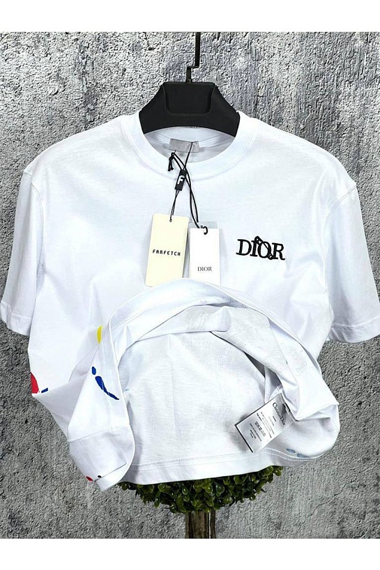 Мужская белая футболка Dior paint-splatter