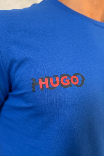 Мужская синяя футболка Hugo Boss logo print   