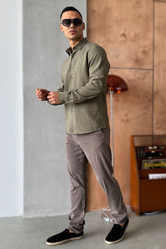 Мужская рубашка Hermes H embroidered - Khaki