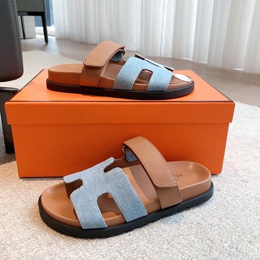 Женские сандалии Hermes Premium - Brown / Blue   