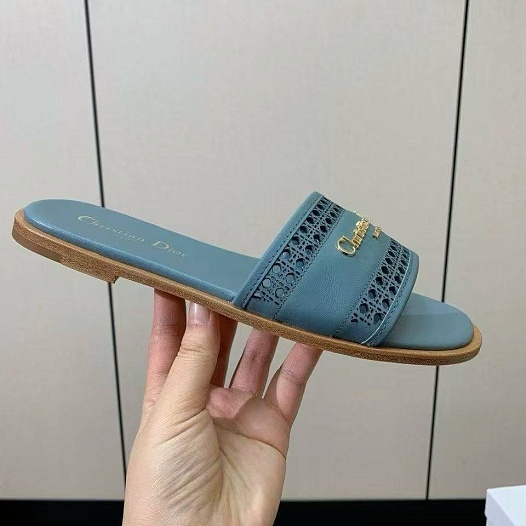 Женские кожаные шлёпанцы Dior Premium - Blue   