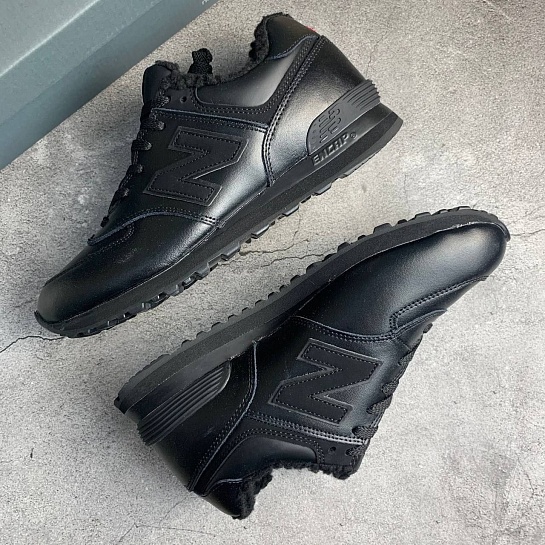 Зимние кроссовки с мехом New Balance 574 Leather - Black 