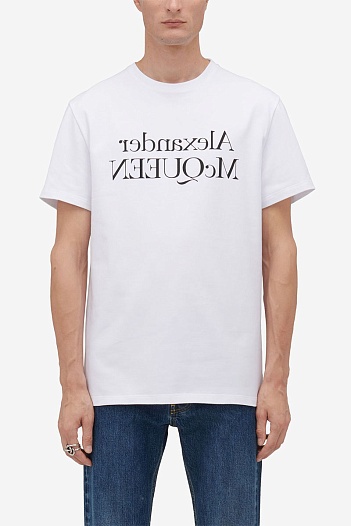 Мужская белая футболка Alexander McQueen Reverse logo   