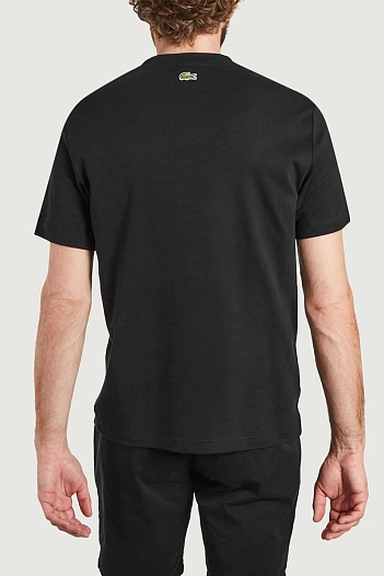 Мужская чёрная футболка Lacoste logo-print   