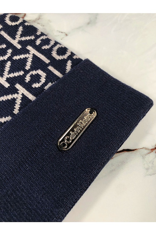 Мужская тёмно-синяя шапка Calvin Klein logo-plaque