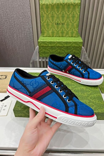 Мужские синие кроссовки Gucci GG Monogram   