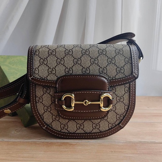Женская сумка Gucci Horsebit 1955 mini 19x18 см - Brown