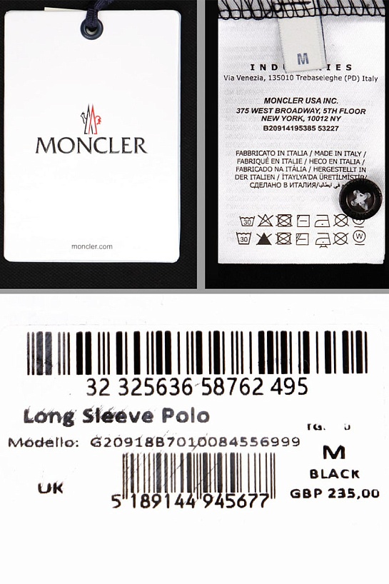 Чёрное поло с длинным рукавом Moncler logo-patch