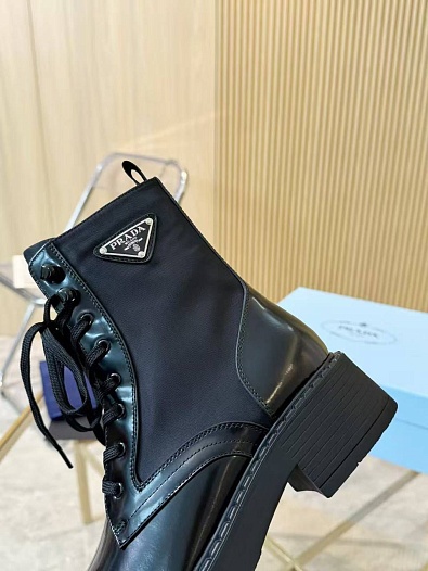Женские кожаные ботинки Prada premium - Black   