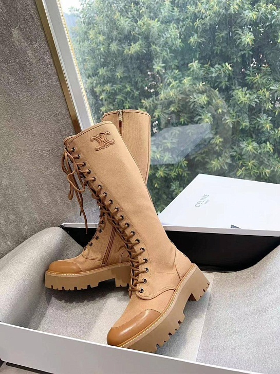 Женские комбинированные сапоги Celine Premium - Brown