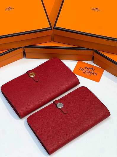 Кожаный кошелёк Hermes Dogon Duo - Red 19.5x12 см   