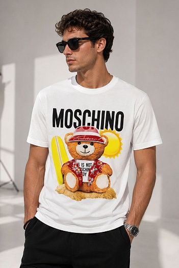 Мужская белая футболка Moschino Teddy Bear print   