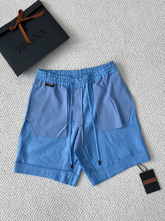 Льняные шорты синего цвета Zegna premium