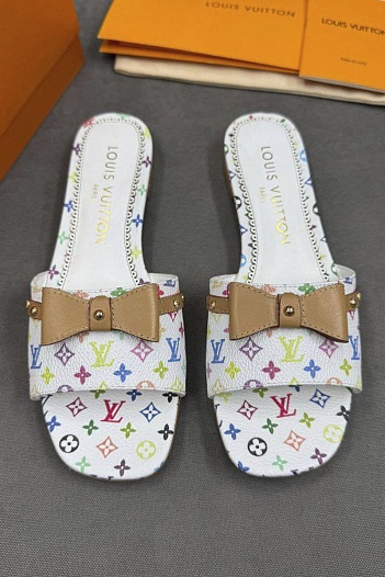 Женские кожаные шлёпанцы Louis Vuitton x Takashi Murakami Multicolore premium   