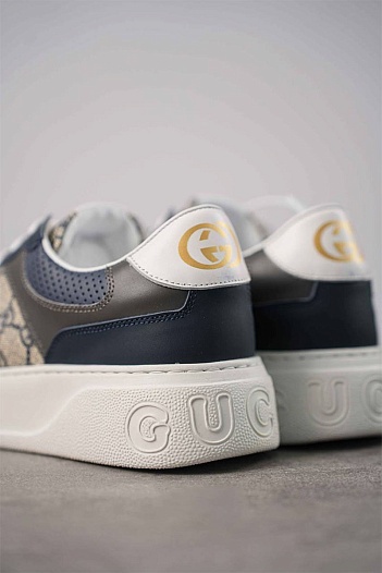 Мужские кожаные кроссовки Gucci - Grey / Blue   