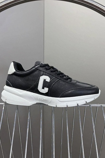 Женские кожаные кроссовки Celine чёрного цвета   